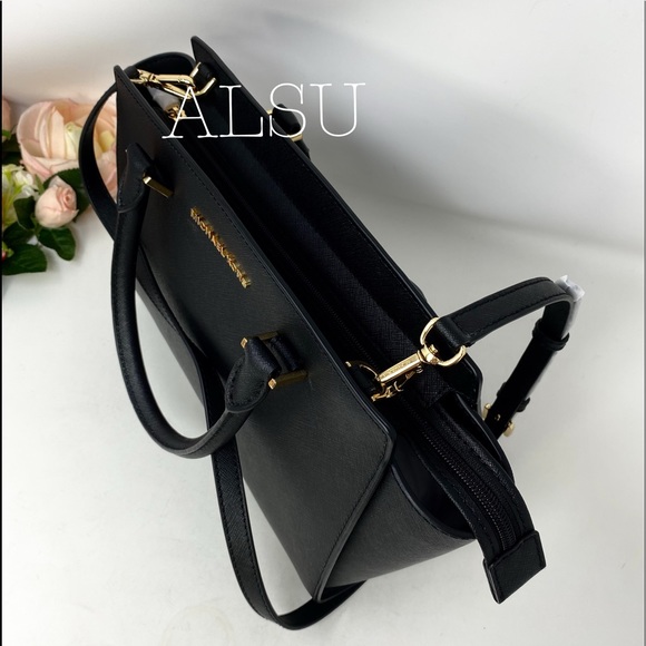 Michael Kors Selma Medium Top ZIP Satchel Le Black - Picture 5 of 8